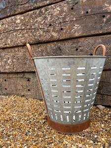 <b>Galvanized</b> Metal <b>Bucket</b> Farmhouse Hanging Rustic Olive <b>Bucket</b> Basket Farmhouse Decor Storage Flowers Pot - Product Image 4