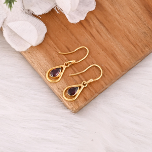 Boucles d'oreilles pendantes en forme de poire, plaquées or, en argent sterling 925, avec pierre précieuse grenat du Mozambique, sertie dans un cadre, design populaire - Product Image 3