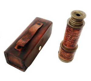 Telescopio extraíble de latón antiguo con envoltura de cuero cosida a mano en bolsillo de latón Spyglass marino marrón antiguo de mano - Product Image 5