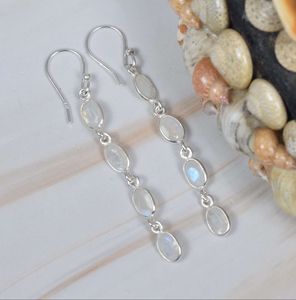 Pendientes colgantes clásicos de Plata de Ley 925 con piedra preciosa de piedra lunar de corte ovalado, joyería fina de 14gm para compromiso o aniversario - Product Image 4