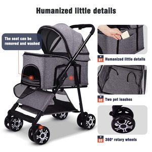 Poussette Animal intelligente TH-PSP-381 Design en tissu Rotation Roues robustes Confort Poussette moyenne pour animaux de compagnie - Product Image 4