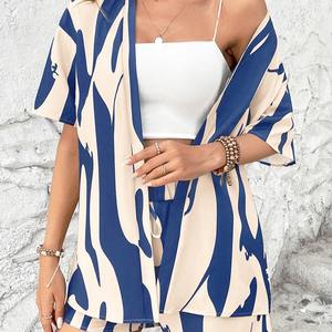 Nouvel été 2 pièces ensemble femmes 3D imprimé personnalisé Shorts chemise 2025 100% coton élégant respirant femmes ensembles - Product Image 5