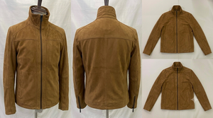 Men <b>Suede</b> <b>Leather</b> <b>Jacket</b> Stand Collar Zipper Closure Casual Autumn Style Regular Fit Solid Color Brown - Product Image 5
