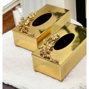 Boîte à mouchoirs de luxe en acier inoxydable de qualité écologique, moderne et faite à la main, élégant porte-serviettes en feuille d'or pour la décoration intérieure - Product Image 3