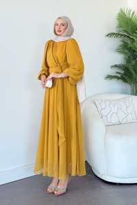 Loriya Islamic Women's Simple Natural Modest <b>Cardigan</b> Kimono Abaya 2pc Set Butterfly Satin Front Open Hijab <b>Dress</b> Washable - Product Image 5