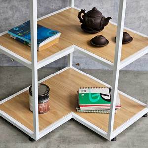 Estante de Pared Esquinero de 4 Niveles KGT68027, 60x60x120cm, Madera Contrachapada con Estructura de Hierro, Tipo Soporte, Almacenamiento para Sala de Estar o Dormitorio - Product Image 5