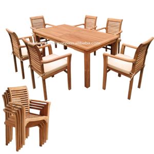 Chaises empilables de jardin de patio en bois de teck Mobilier d'extérieur indonésien - Product Image 5