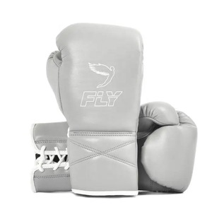 Gants de boxe en cuir de qualité supérieure avec fermeture auto-agrippante, antidérapants, à doigts entiers, réglables par lacets, utilisés pour le Muay Thai et les combats de rue - Product Image 1