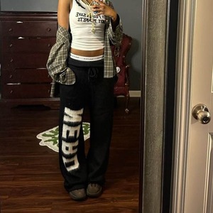 Custom OEM ODM Men Knitted Pants Trousers Winter Knitwear Loose Warm Casual High Waist Drawstring Cotton High Street Pants - Product Image 6