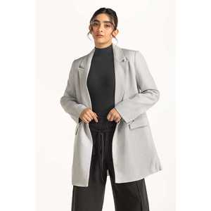 Blazer long WM-JKT-WS24-084 à double boutonnage avec boutons et broderies décoratives, motif uni, tissu velours - Product Image 4