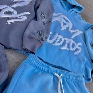 Chándal para hombre, conjunto de pantalones de chándal acampanados y Sudadera con capucha, chándal Unisex con estampado de diamantes de imitación, sudaderas con cremallera, conjunto de pantalones de chándal acampanados - Product Image 4