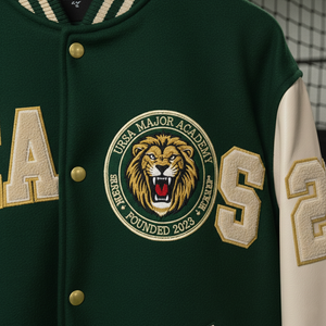 Chaqueta Universitaria Unisex Personalizada de Invierno, 100% Satén de Seda, Estilo Vintage, Transpirable, Resistente al Viento, Ecológica, Color Verde, Venta al Por Mayor - Product Image 4