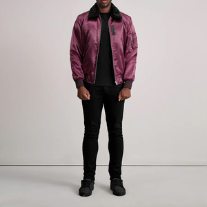 Varsity Jacket Satin Outer <b>Quilted</b> Polyester Lining Zipper Closure Removable Faux Fur Collar Rib Knit Cuffs Utility Pocket - Product Image 4