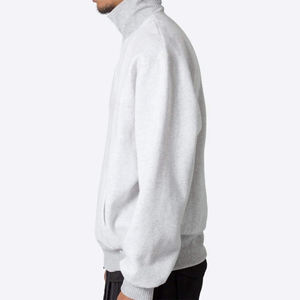 Unisex Light Grey Cotton Blended <b>Fleece</b> Quarter Zip Sweatshirt Custom Pullover High Neck Streetwear Casual Warm Winter Jumper - Product Image 4