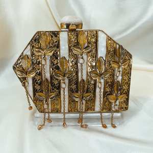 Evening Bridal Designer Handcrafted Brass Mother of <b>Pearl</b> <b>Clutch</b> <b>Bag</b> | Ladies Handmade MOP Brass <b>Clutches</b> for women - Product Image 1