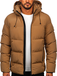 Veste en duvet à séchage rapide pour homme marron, veste matelassée à capuche confortable, coupe-vent d'hiver, veste en duvet courte pour homme - Product Image 2