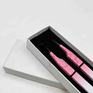 Pinzas de pestañas con empuñadura de diamante rosa y negro con logotipo personalizado Extensiones de punta de fibra puntiaguda de acero inoxidable sostenible - Product Image 2