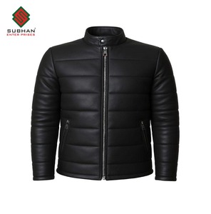 Mens Black Synthetic Leather Winter Casual <b>Jacket</b> Zipper <b>Mandarin</b> <b>Collar</b> Solid Pattern - Product Image 1