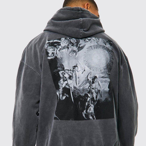 Vente en gros OEM – Nouveaux sweats à capuche en molleton uni délavé à l'acide pour hommes, 100 % coton, brodés, design hiver, personnalisables, haute qualité - Product Image 2