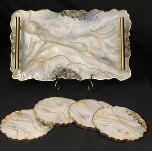 Premium Epoxy Resin Tray Customized Handmade White Resin Serving Tray Brass Handle Hot <b>Sale</b> - Product Image 4