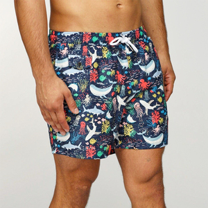 Short de bain de plage taille moyenne pour hommes en gros costume d'été imprimé personnalisé 100% coton motif chaud teint uni vêtements de plage - Product Image 4