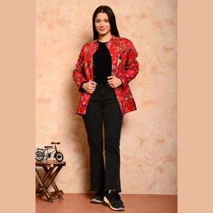 Veste matelassée réversible en coton à imprimé floral pour femme, style universitaire, manteau court en cuir personnalisé pour l'automne - SHKL1012 - Product Image 1