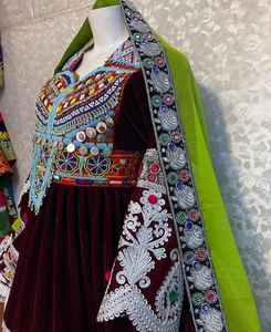 Conjunto de Vestido Maxi Étnico de Seda Chifón Transpirable para Mujer, Estilo Vintage Afgano, Estampado de Moda, Nuristan Kabul - Product Image 5