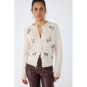 Cárdigan Informal con Bordado de Perlas, Decoración de Botones, Material Acrílico, Largo, Estampado Floral, Sólido y a Rayas para Otoño - Product Image 2