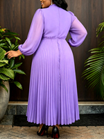 ADR060414 AOMEI Robe longue fluide plissée en mousseline de soie lavande pour femme grande taille, coupe trapèze, élégante, pour le week-end et l'église