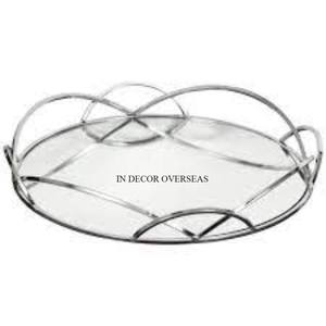 Espejo de la mejor calidad y bordes de metal Bandeja de lujo de forma redonda para servir comida y otros artículos Suministro de centro de mesa de café - Product Image 2