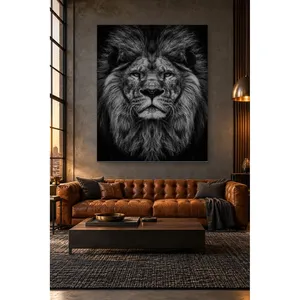 Impression sur toile de Fida, visage de lion orienté vers l'avant avec crinière complète - Product Image 5