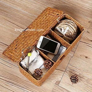 Cesta de jacinto de agua Natural hecha a mano con divisores, utensilio de ratán de mimbre, cesta de almacenamiento de algas marinas para organizar alimentos - Product Image 2