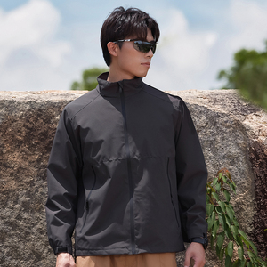 Veste d'extérieur pour homme, col montant, fermeture éclair, veste de sport, veste coupe-vent noire pour homme, logo personnalisé - Product Image 4