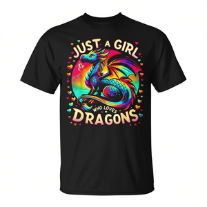 T-shirt unisexe pour adulte à manches courtes et col rond avec impression numérique Just A Girl Who Loves Dragons - Product Image 3