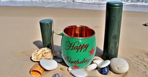 Joyeux anniversaire cadeau moderne cuivre Moscou tasse peinte à la main vert 16 oz écologique finition lisse conception spéciale verres à bière - Product Image 6