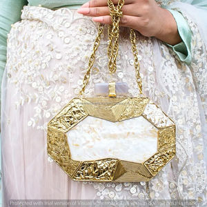 Artisanat de luxe femmes fabriqués à la main en laiton pochette nacre incrustation sac à bandoulière acrylique boîte motif fêtes mariages prix pas cher - Product Image 4