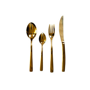 Ensemble de couverts en acier inoxydable intemporel de 4 pièces avec poignées en bois plaquées or et classiques Design américain fabriqué - Product Image 1