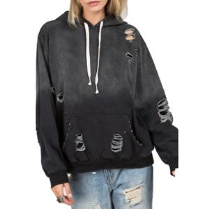 2025 Nueva Sudadera con capucha Vintage desgastada para mujer 100% algodón de gran tamaño ropa de calle larga de secado rápido y transpirable para invierno - Product Image 1