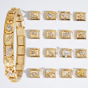 Di alta qualità italiano Charms Link in acciaio inox 18k <span class=keywords><strong>oro</strong></span> puro placcatura sottovuoto con diamante italiano <span class=keywords><strong>Charm</strong></span> bracciale - Product Image 3