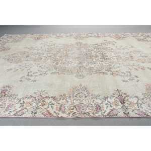 6,6x9,<b>9</b> ft Vintage Rug, Turkish Large Rug, White Striped Wool Rug - Product Image 3