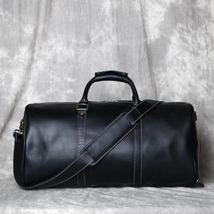Custom <b>Leather</b> Material <b>Overnight</b> <b>Bags</b> Sports Gym Duffle <b>Leather</b> Travel <b>Bag</b> Wholesale Price Vintage Zipper New Fashion OEM - Product Image 6