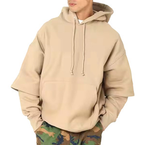 Vente en gros 500 Gsm Sweat à capuche à manches doubles pour hommes Heavyweight Oversize French Fleece 100% Cotton Plain Blank Long Sweatshirt Double - Product Image 4