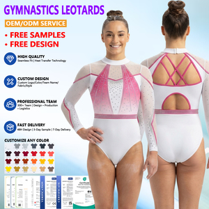 Long Sleeve Gymnastics Leotard Girls Artistic Competition Nylon <b>Lycra</b> OEM Low MOQ Free Design Fast Ship - Product Image 1