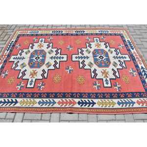 Tapis turc vintage 5,8x7,7 pieds, tapis à carreaux rouges - Product Image 2