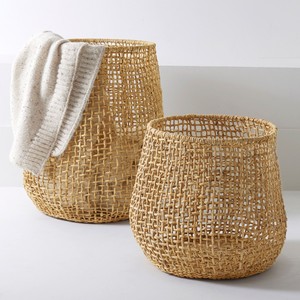 Paniers ronds multifonctionnels en jacinthe d'eau, paniers tissés, paniers à linge pour la décoration de la maison, de l'hôtel, du salon et de la chambre à coucher. - Product Image 4