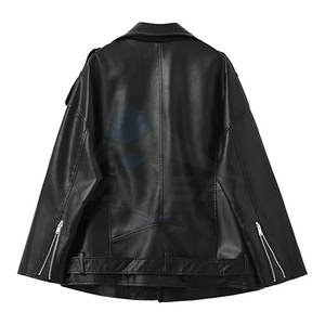 Chaqueta de Cuero Sintético para Mujer LIN, Cuello de Solapa, Cierre de Cremallera, Manga Larga, Estilo Motociclista, Chaqueta Corta, Prenda Exterior Elegante - Product Image 2