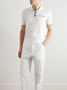 Polo de manga corta para hombre, color blanco, talla grande, patrón sólido, tejido de punto de colores, botón bordado antibolitas - Product Image 2