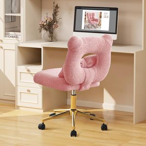 Pink Cute Desk Armchair Gold Base <strong>Chair</strong> 360 Swivel Furry Makeup <strong>Vanity</strong> <strong>Chair</strong> <strong>with</strong> Wheels &amp; <strong>Back</strong> - Product Image 3