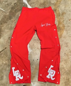 Pantalon de survêtement en coton éponge français personnalisé sérigraphié unisexe hommes décontracté évasé côté décorer fermeture à pression bouton hommes pantalons - Product Image 4