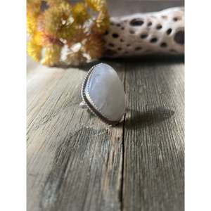 Reda Galvan Men's Gemstone <b>Ring</b> <b>Moon</b> Stone Sterling Silver Geometric Pattern Vermeil Platinum Setting Size 7 Everyday Wear - Product Image 3